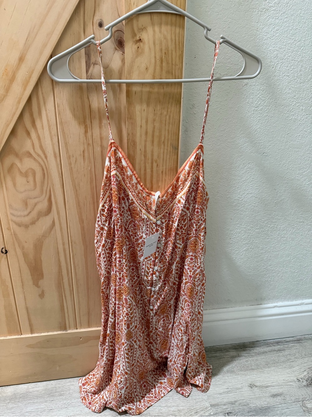 American Eagle Outfitters Orange Paisley Print Cami Romper